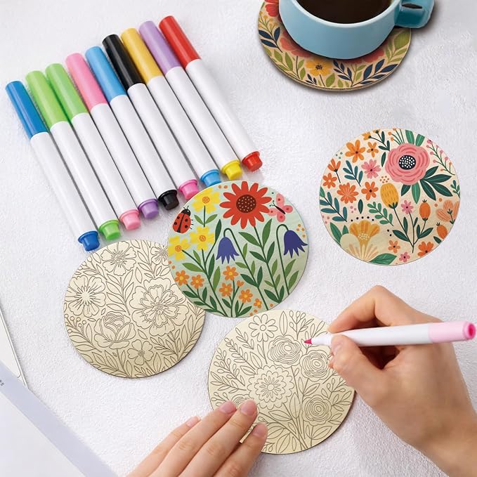 26PCS Wood Coasters Craft Kit 10 Paint You Own Coaster