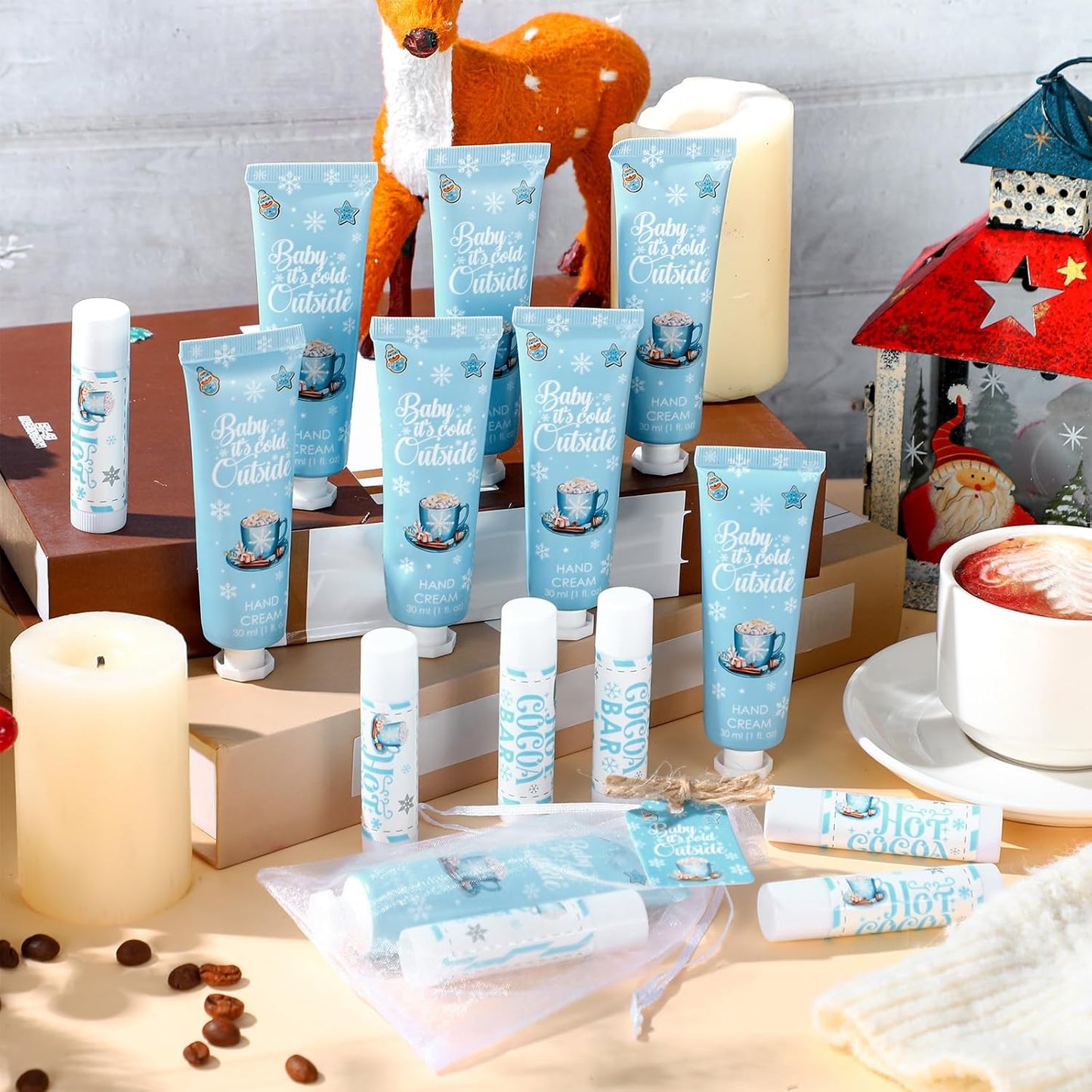 24 Sets Baby It's Cold Outside Baby Shower Hand Creams and Blue Hot Cocoa Lip Balms Gift Sets Winter Wonderland Christmas Party Favors Travel Size Hot Cocoa Bridal Shower Party Supplies for Guests