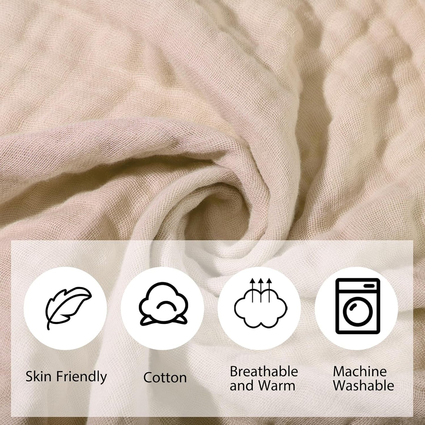 VitalCozy 6 Pcs Baby Muslin Hooded Bath Towels and Washcloths, 32 x 32 Inch Cotton Absorbent Blankets for Newborn Infant Shower Gift (White, Beige)
