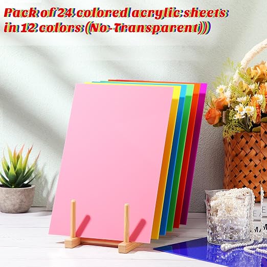 Remerry 24 Pcs 7 x 5 Inch Colored Acrylic Sheets, 12 Colors Opaque Panels