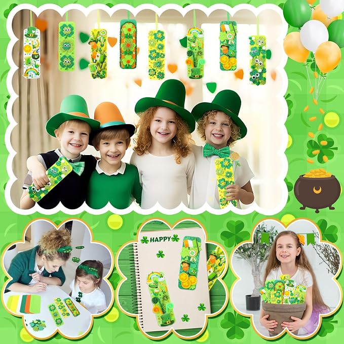 JULBEAR 36 Sets St Patricks Day Bookmark Craft Kits Foam Shamrock Arts | Blank