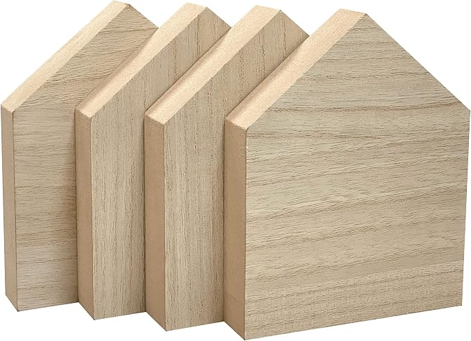 6 Inch 4 Pieces Unfinished Wooden House Shaped Blocks