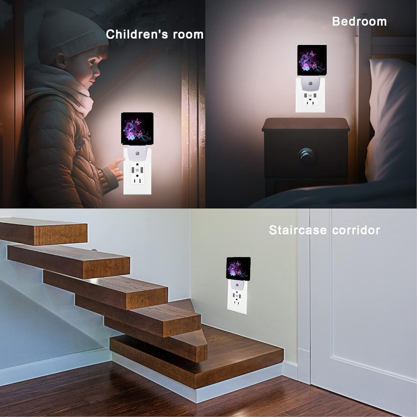 Butterfly Night Light,Fantasy Butterflies Fairy Plug in Night Lights 0.5W Sleep Friendly for Boys Girls Led Night Light Dusk to Dawn Sensor Nightlight for Stairway/Hallway/Bedroom