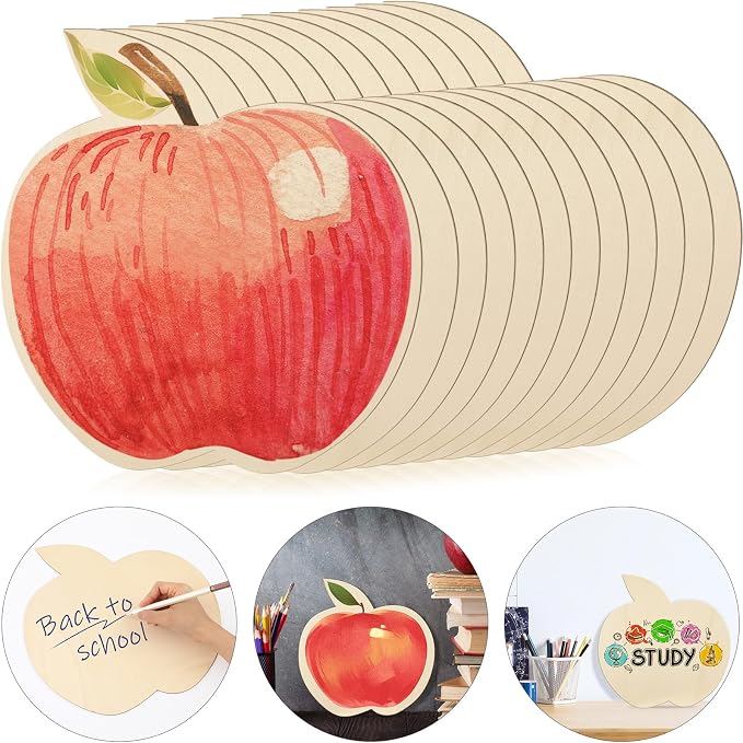 Anglechic 12 Pack 12 Inch Apple Wooden Cutouts DIY Unfinished Wood Apple Slices
