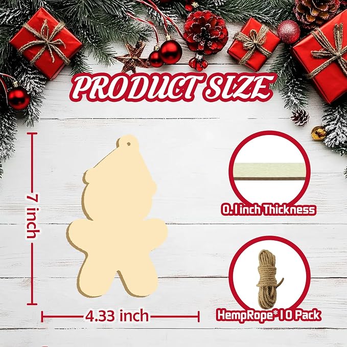 Large Size 7" Gingerbread Man Crafts Wooden Slices Unfinished Blank Wooden