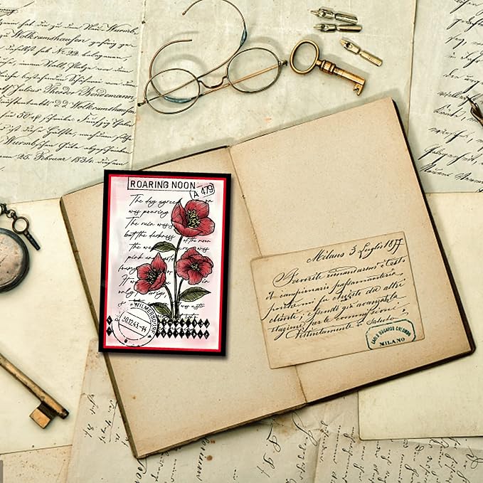 GLOBLELAND Vintage Floral Clear Stamp Art Words Transparent Silicone Stamp