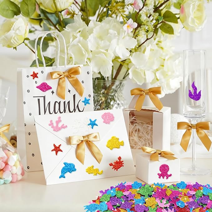 Foam Stickers, 7 Sheets 3D Glitter Foam Ocean Stickers, Self-Adhesive EVA Foam
