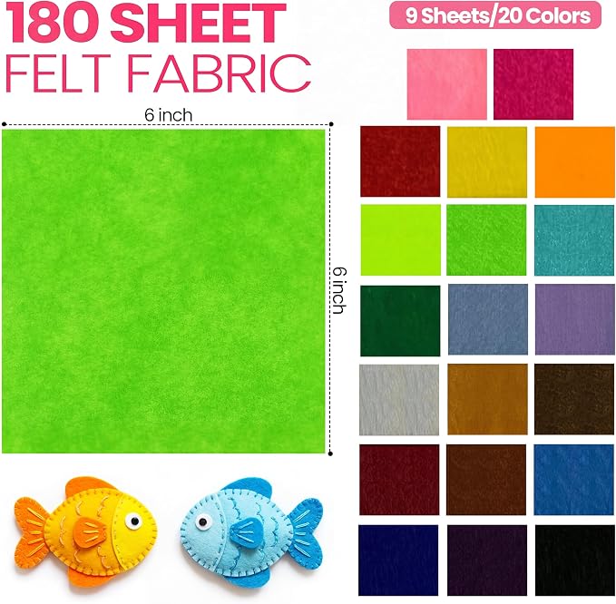 Moukeren 180 Pcs 6 x 6 Inch Felt Sheets Bulk