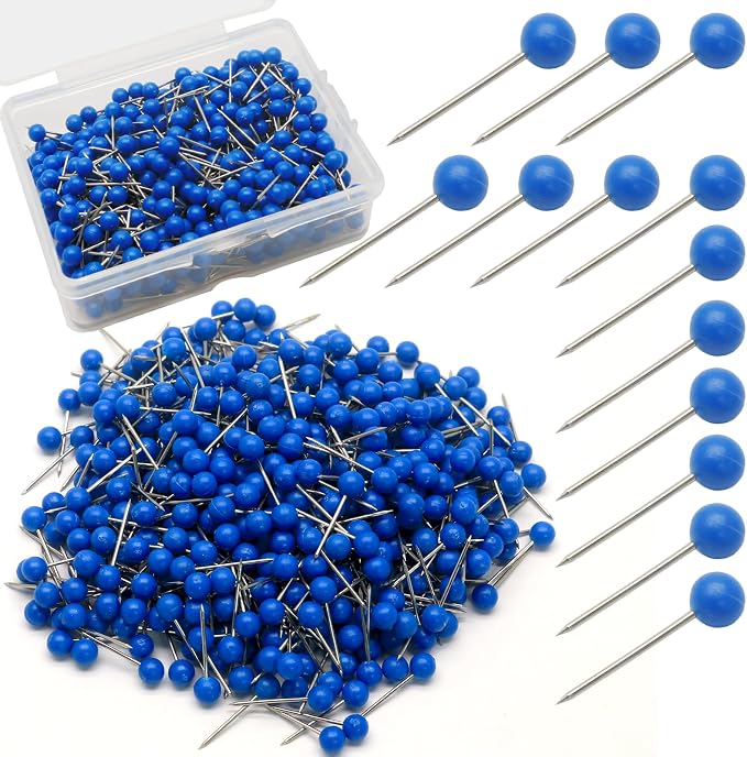 Blue Map Pins, 1/8 Inch, Round Ball Head | Map Tacks, Push Pins