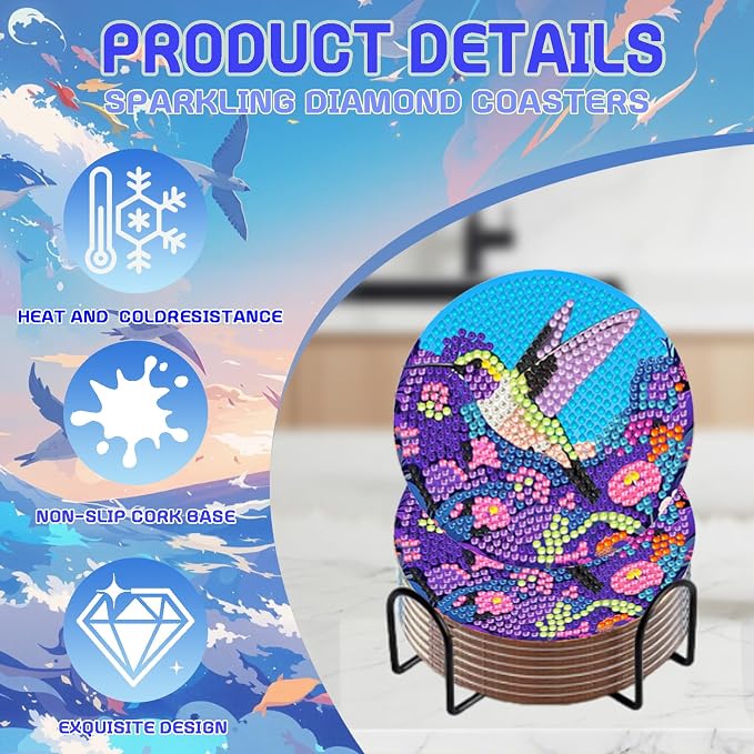 DOZEEZOP 8-Pack Diamond Art Coaster Kit