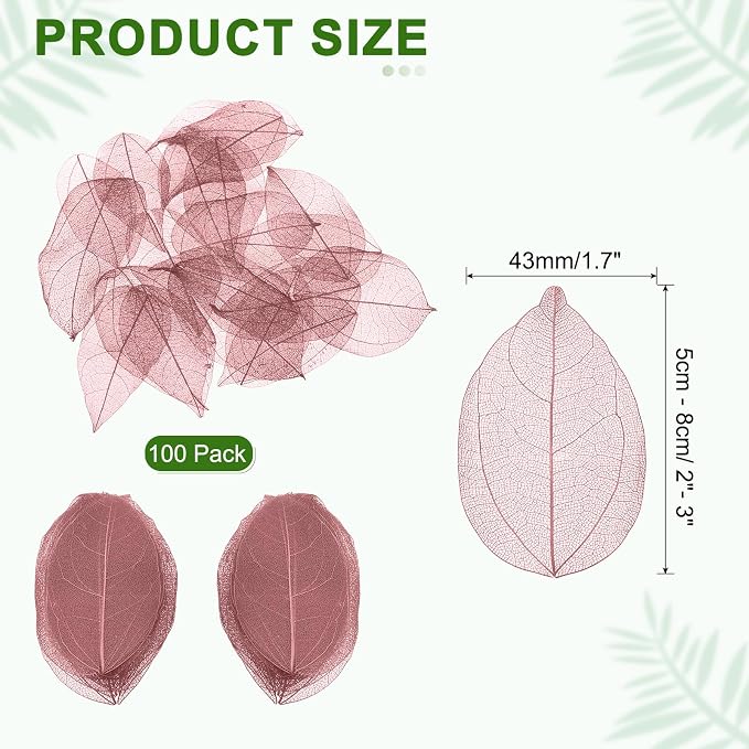 uxcell 100 Pcs Dark Pink Skeleton Leaves