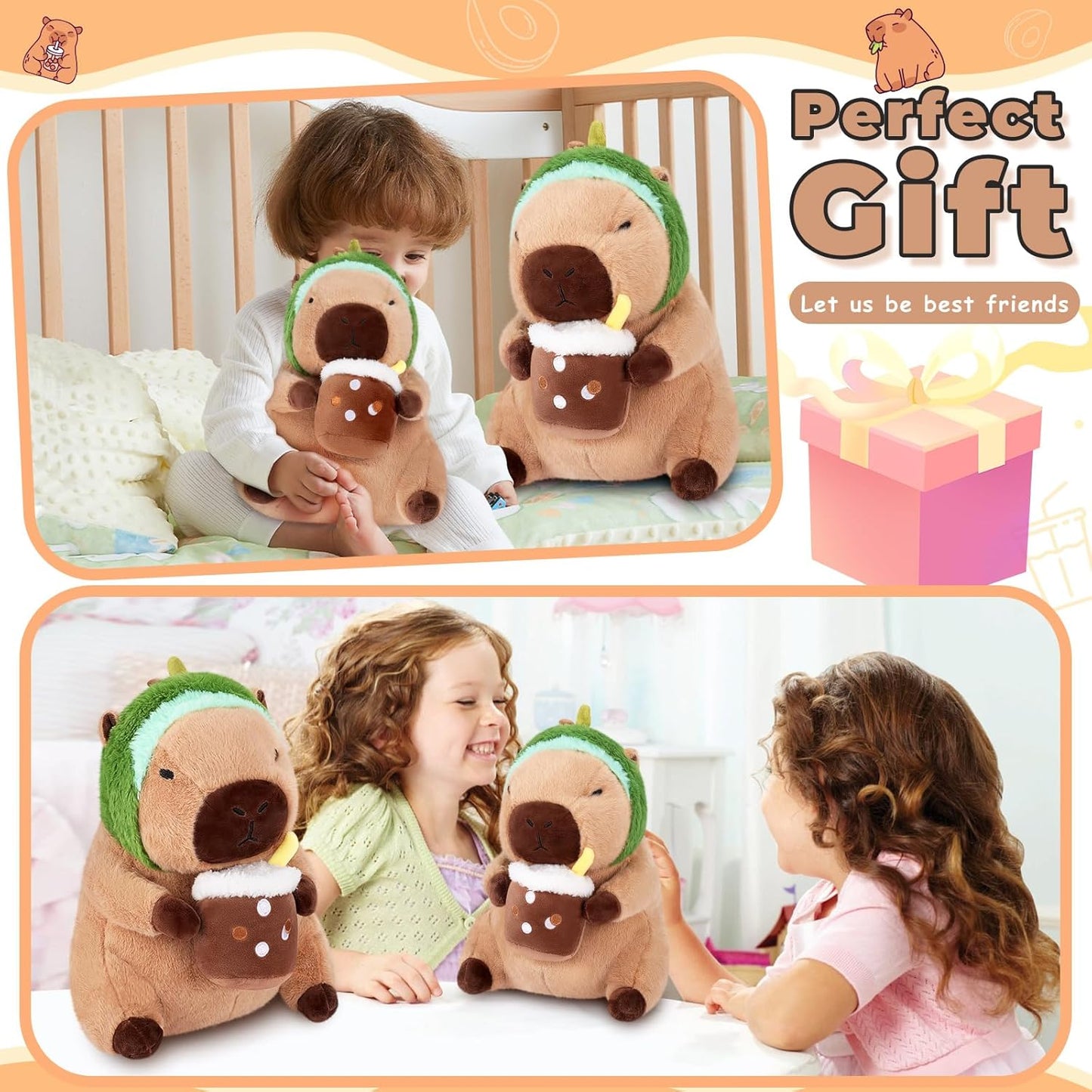 Achwishap Capybara Plush,Cute Plushies Capybara Stuffed Animals,Capybara Plush Toys,Kawaii Plushie Stuffed Toy with Avocado Hat Plushies Gift for Kids Adults Birthday(Capybara with Avocado Hat,12”)