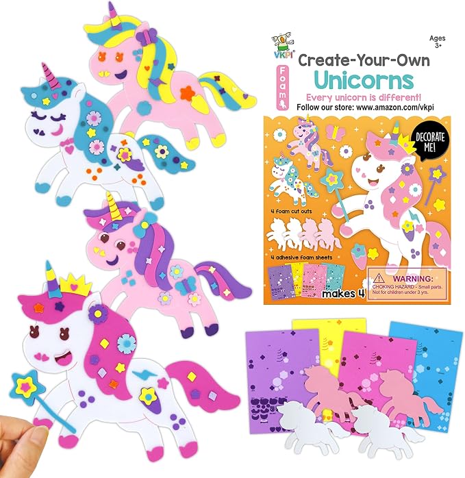 VKPI 4 Pieces EVA Foam Art Crafts Gift Kit, Make Create Your Own Unicorns