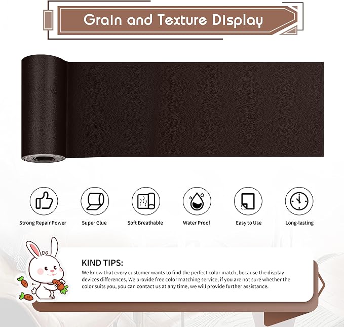 KING MOUNTAIN Leather Repair Patch, 4 x 63 Inches self Adhesive Leather Repair