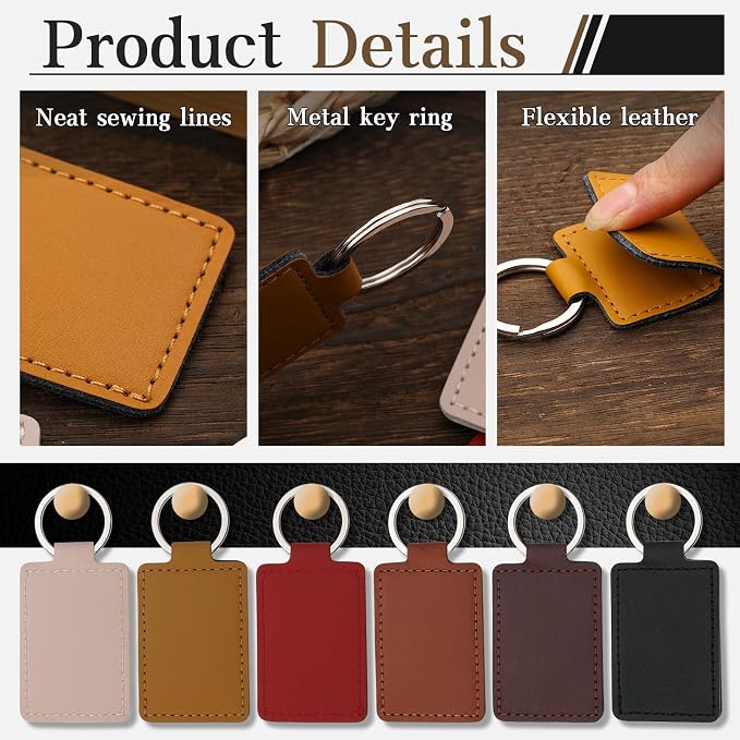 30 Pcs Leather Key Fob Kit, Rectangular Laser Engraving Blanks