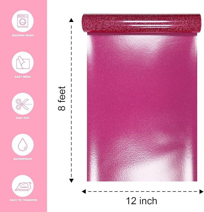 Rose Red Glitter Heat Transfer Vinyl 12" x 8 ft HTV