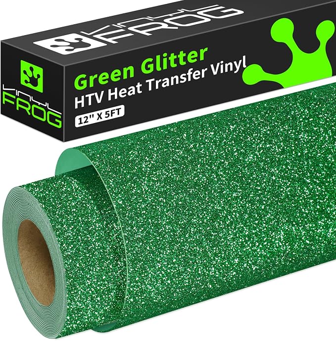 VINYL FROG Green Glitter Heat Transfer Vinyl Roll 12" x5ft Green Iron on Vinyl