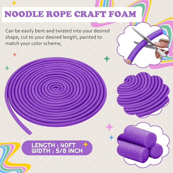 Frienda 5/8 Inch x 40 Ft Light Purple Foam Noodles