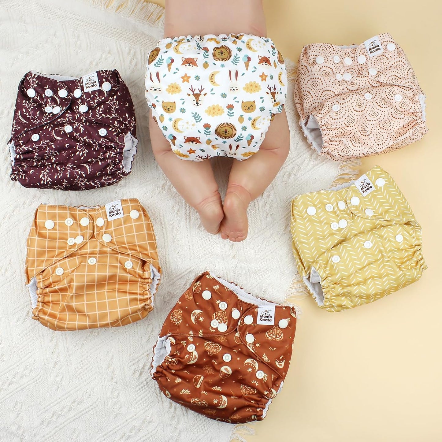 Mama Koala 3.0 Pocket Cloth Diapers for Babies with AWJ Lining, 6 Pack with 6 4-Layer Natural Cloth Diaper Inserts - Reusable and Washable Pocket Diapers(Lucky Colors)