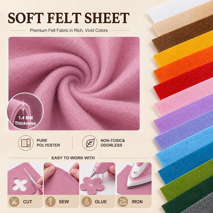 Dusty Pink Large Felt Fabric 36" x 36", 1.4 mm Soft Felt Sheet, Nonwoven Fabric