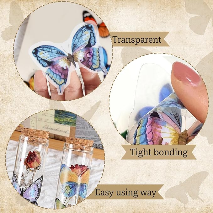Imeepa 320Pcs Butterfly Stickers Transparent Scrapbooking Stickers | PET