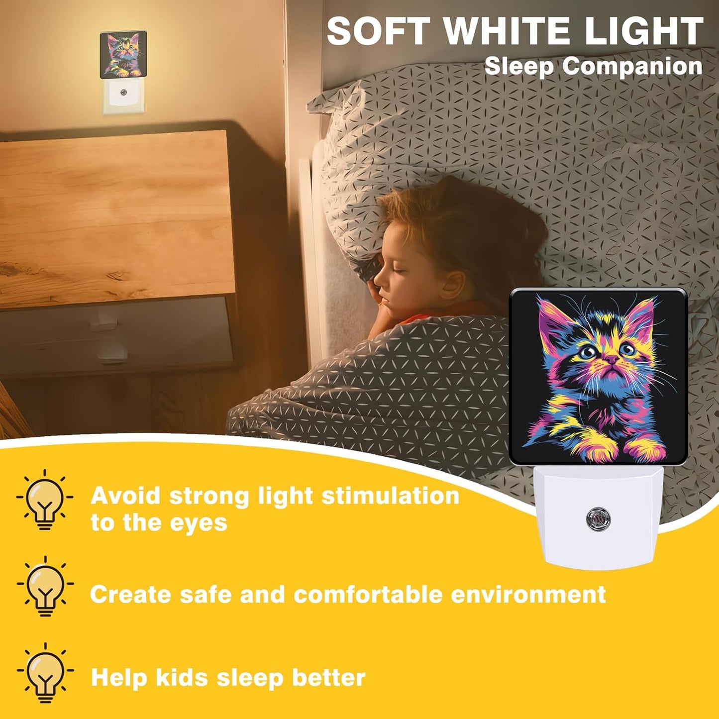 Night Light Colorful Cute Cat Night Lights Plug into Wall Smart Dusk to Dawn Sensor 0.5W Energy Efficient Led Lamp for Men Women Bedroom Bathroom Hallway Stairway Decor