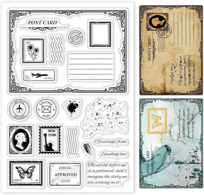 GLOBLELAND Postcard Border Edge Silicone Clear Stamp Postmark Transparent