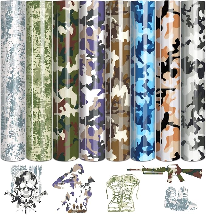 Tintnut Multi-Style Camo Heat Transfer Vinyl, easy cut & weed, stretch washable