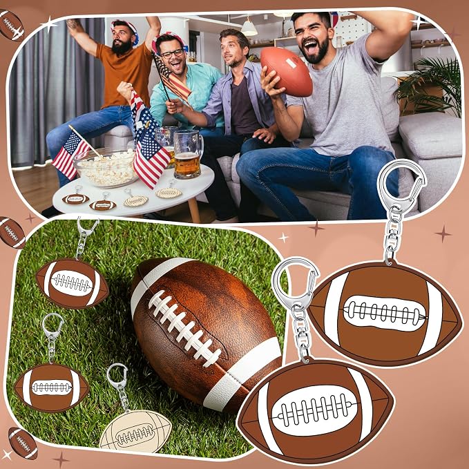 RattanView 24 Pcs Football Craft Color Your Own Keychains DIY Craft Wooden