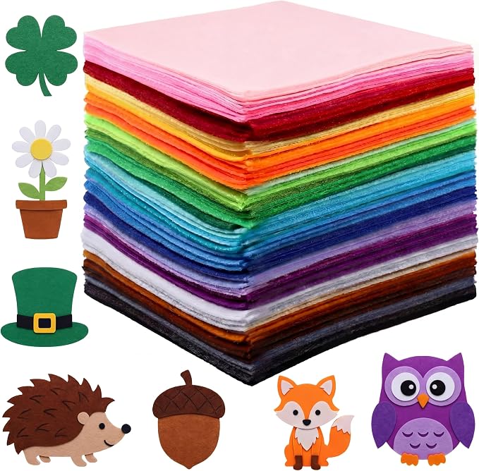 Reginary 120 Pcs 6 x 6 Inch, 2mm Thick Felt Sheets Bulk