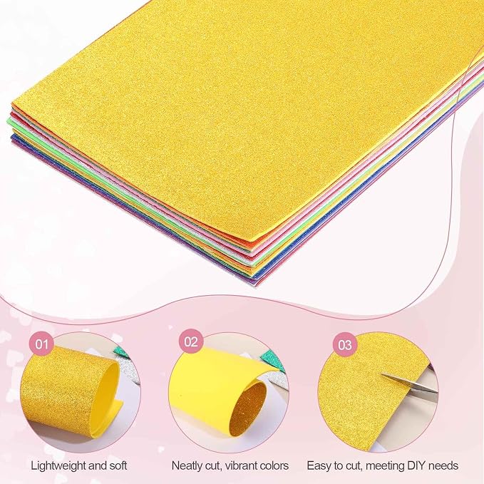 MECCANIXITY 5 Sheets Dark Blue Shiny Foam Sheets, 8 Inch x 12 Inch Sparkle EVA
