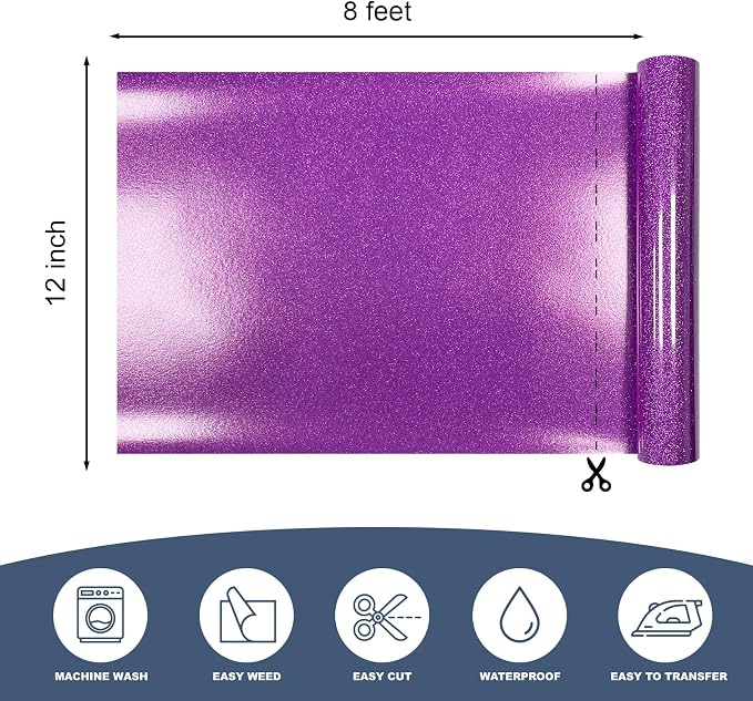 Purple Glitter Heat Transfer Vinyl 12" x 8 ft HTV