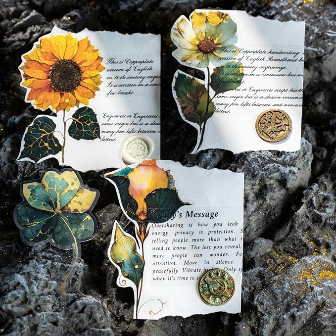 60PCS Botanical PET Stickers Set – Waterproof Flower and Butterfly Designs