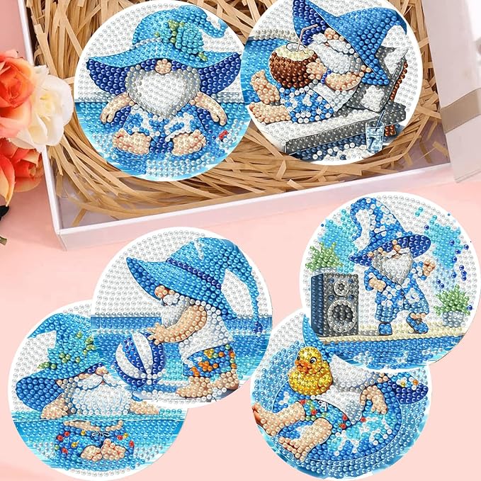 8 Pack Gnome Diamond Art Coasters Kits