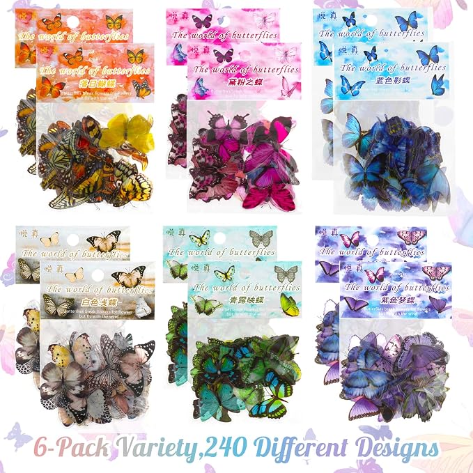 COMNICO Butterfly Stickers PET Waterproof Transparent Colorful Resin Decals
