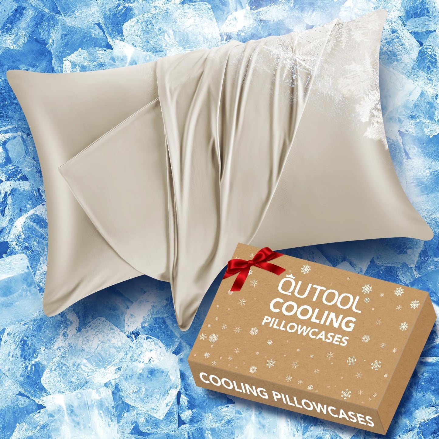Cooling Pillow Cases Standard Size Set of 2,Ice Cool Silky Pillow Covers for Hot Sleepers & Night Sweats, Reduces Wrinkles & Frizz Softer Like Silk Pillow Cases,Champagne,Christmas Stocking Stuffers