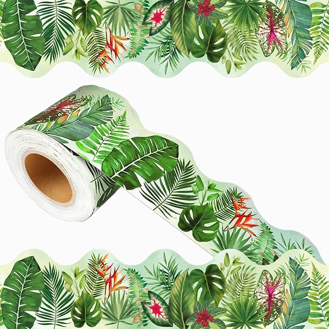 69 Feet Tropical Leaves Patterns Bulletin Board Borders Jungle Leaves Border