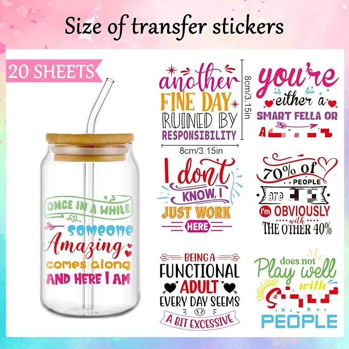 Rngmsi 20 Sheets Funny Sarcastic UV DTF Cup Wrap, Cold UV DTF Stickers |