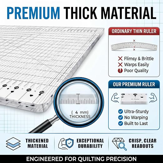 XL 17-3/4” x 22” Slotted Quilting Ruler, Accurate Fabric Strip Cutting