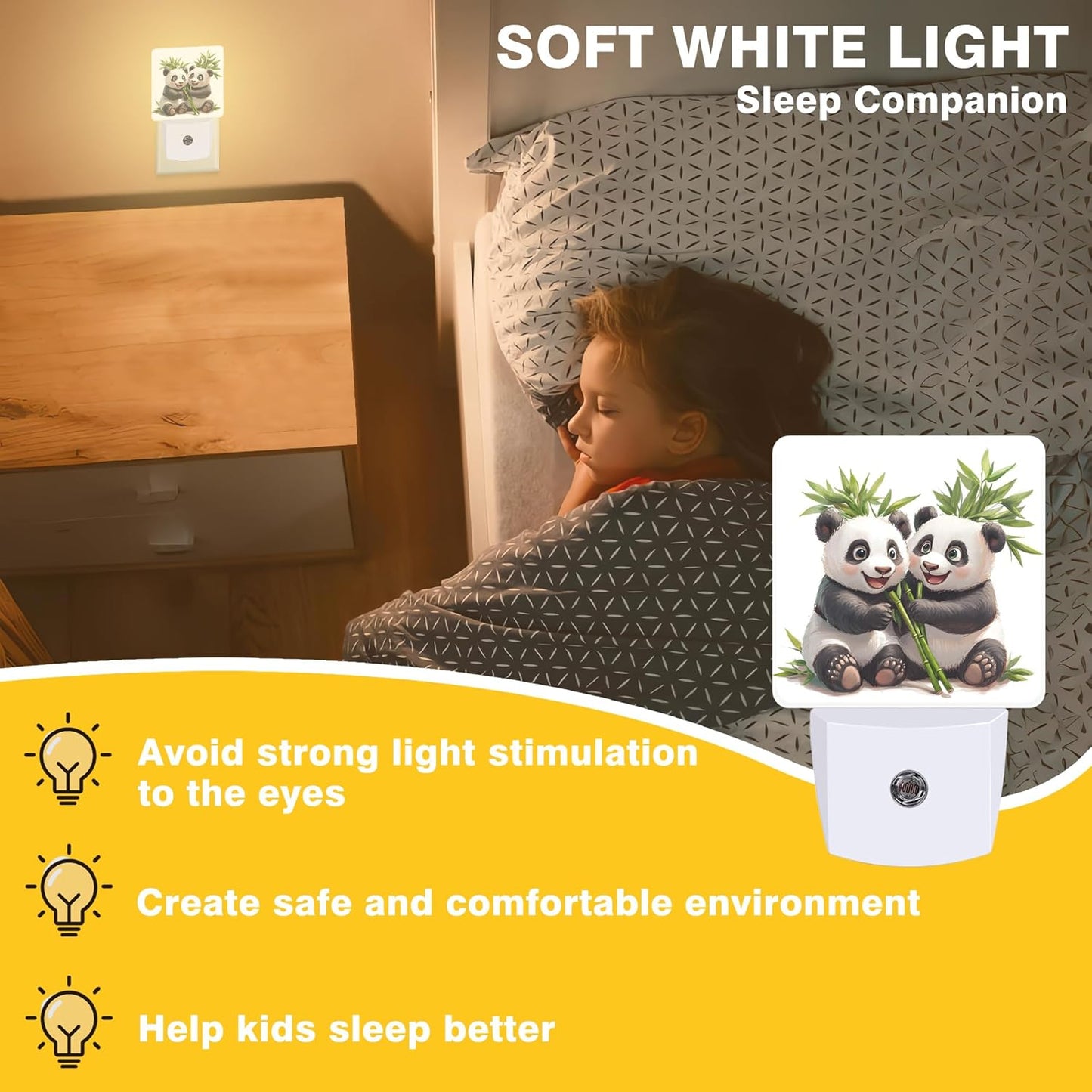 Cute Panda Eating bamboos Night Light, Plug-in Nightlight with Dusk to Dawn Auto Sensor for Home Bedroom Hallway Kitchen 0.5W Sleep Friendly Led Lamp for Women Men