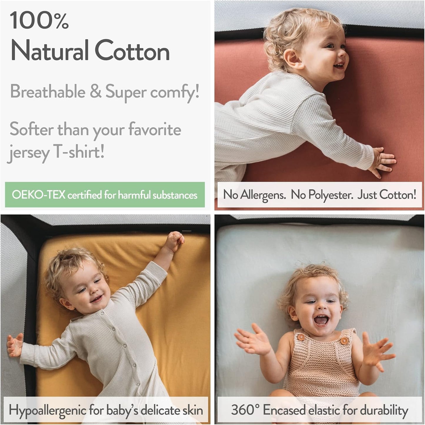 Pack and Play Sheets Fitted – Compatible with 4moms Breeze Plus Playard and Other Large Playpen Mattress – Snuggly Soft 100% Jersey Cotton – Dusty Blue + Navy – 2 Pack