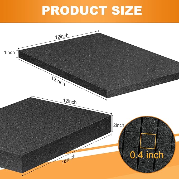 Eunice 2Pcs 16 x 12 x 1 Inch Polyurethane Foam Sheets & 4Pcs 16 x 12 x 2 Inch