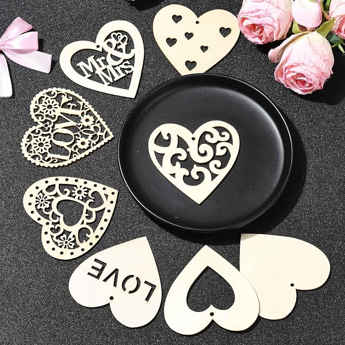 40 Pcs Unfinished Wood Heart Cutouts