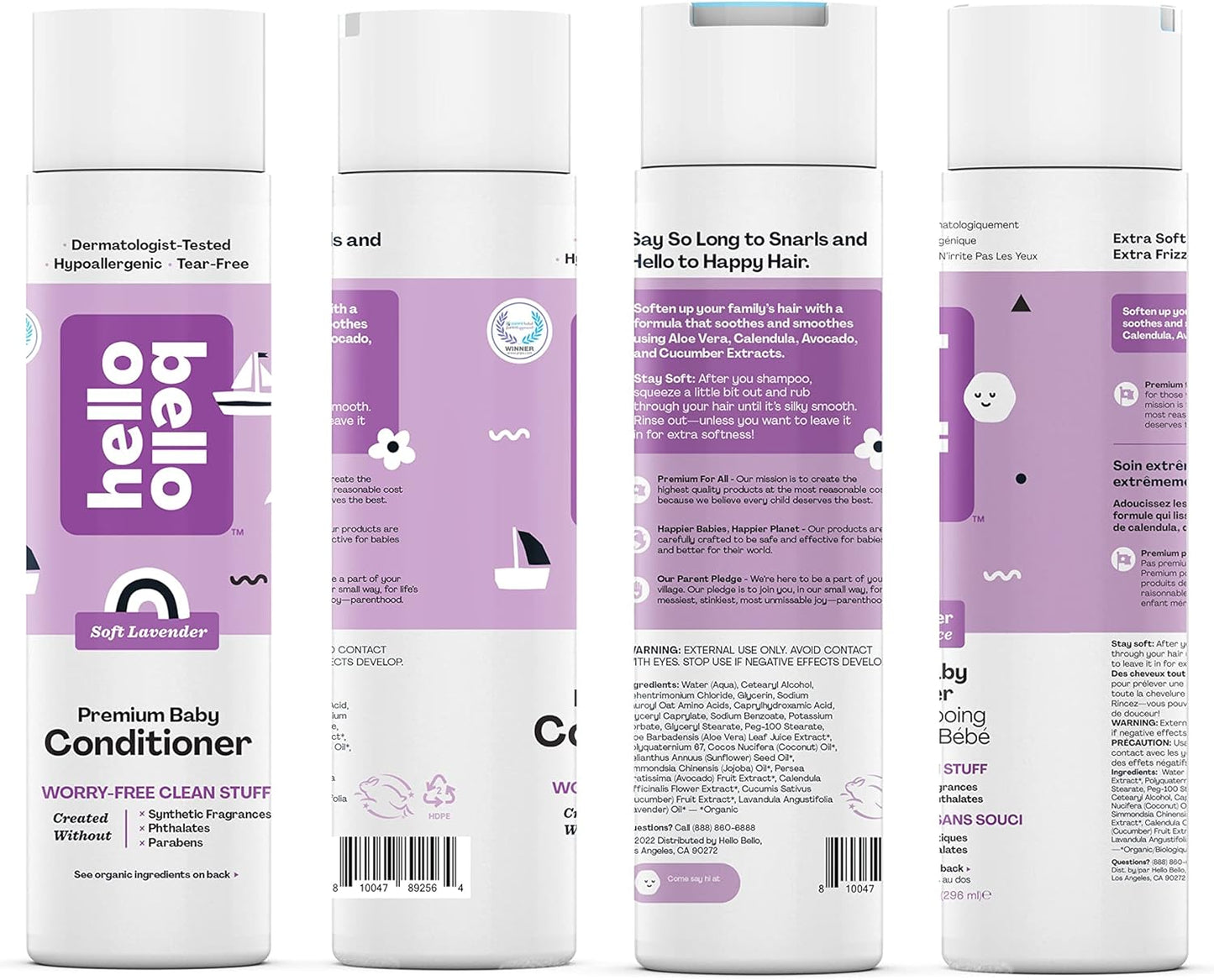 Hello Bello Soft Lavender Conditioner | Hypoallergenic, pH-Balanced & Dermatologist-Tested, Plant Based Formula for Babies and Kids | 10 FL Oz