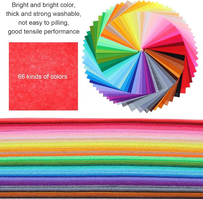 66 Pcs Stiff Felt Fabric Sheets, 12 x 12 inches Assorted Felt Sheets Craft Felt