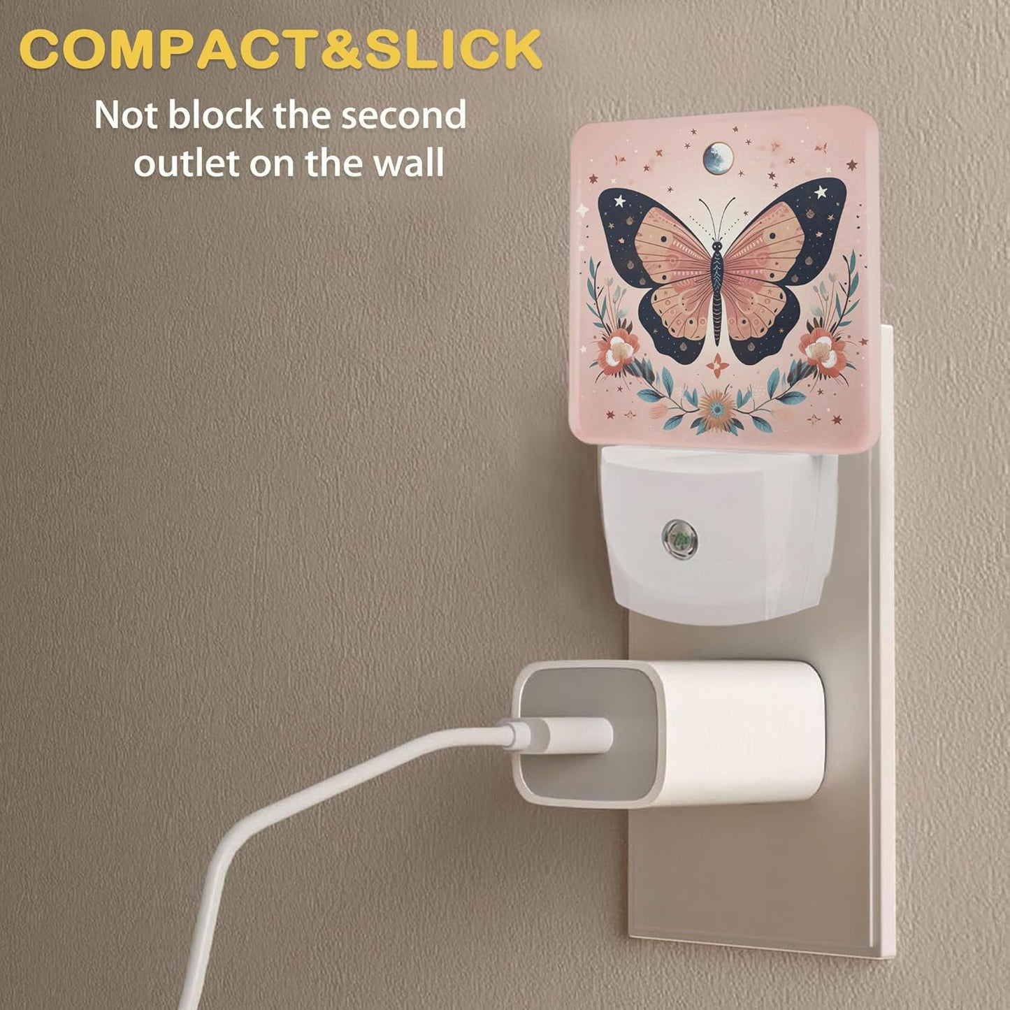 Butterfly Night Light, Boho Butterfly Flower Plug-in Wall Led Night Lights Decor for Boys Girls Room Decor,Nightlights with Light sensors 0.5W