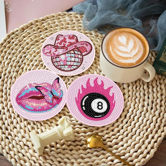 8PCS Pink Disco Diamond Art Coasters Kit