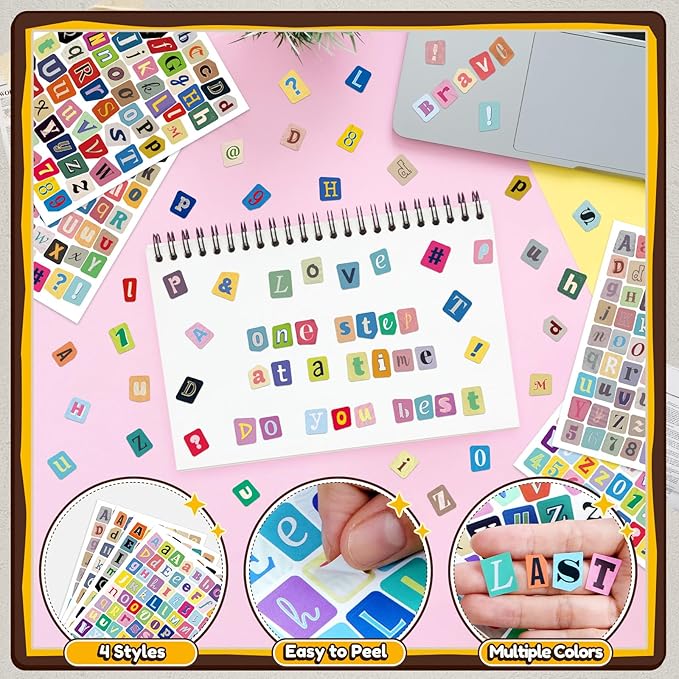 2760 PCS Letter Stickers for Scrapbooking, 40 Sheets Magazine Alphabet Stickers