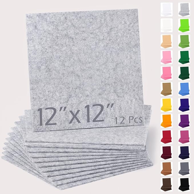 12" x 12" Felt Sheets for Crafts, 2mm Stiff Felt Heather Gray | 2mm Thick Stiff