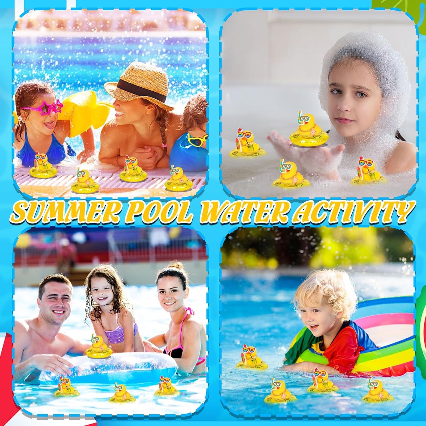 Car Rubber Duck with Yellow Swim Ring,Holiday Sunglasses,Surfboard Car Ornaments Summer Party Favors Baby Bath Toy Duck with Mini Lemon Tea